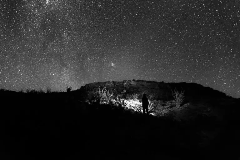 A stunning view of the starry night sky over the mountains in Big Bend National Park, Texas.