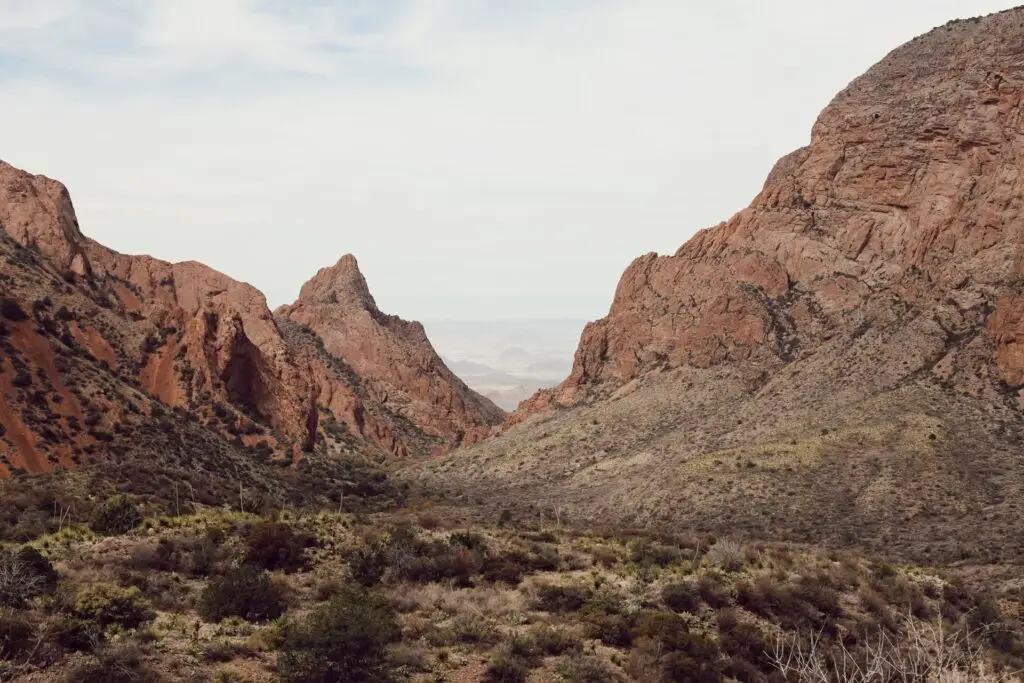 View of the Window Trail at Big Bend National Park with rugged desert mountains and valley