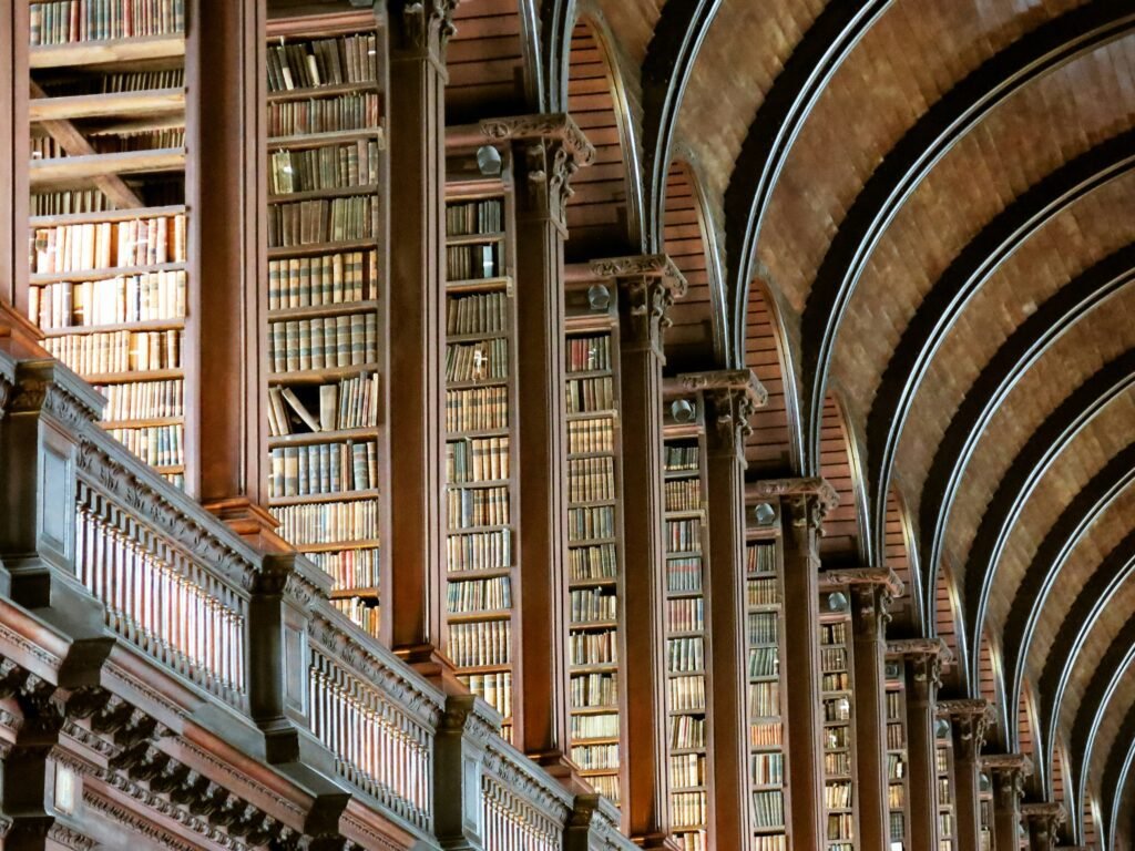 The stunning Long Room at Trinity College in Dublin, Ireland, showcases the city’s deep literary roots, making it a must-visit destination for book lovers exploring the best bookstores and literary spots in Dublin.