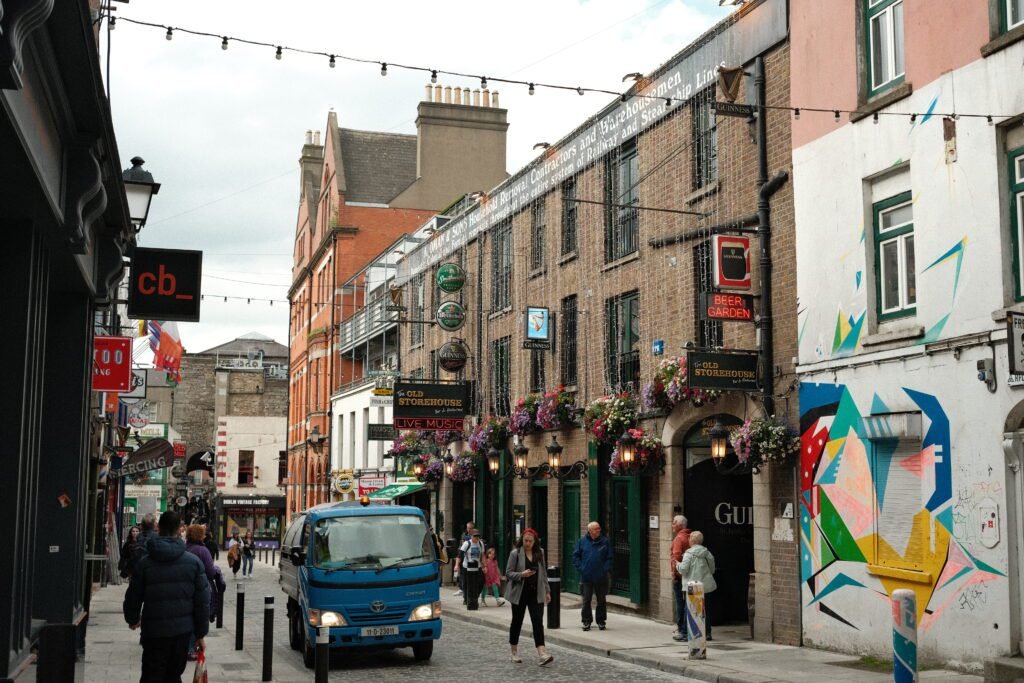 The vibrant and lively streets of the temple bar district in Dublin, a wonderful place for first time visitors to experience on their first trip to Dublin, Ireland.