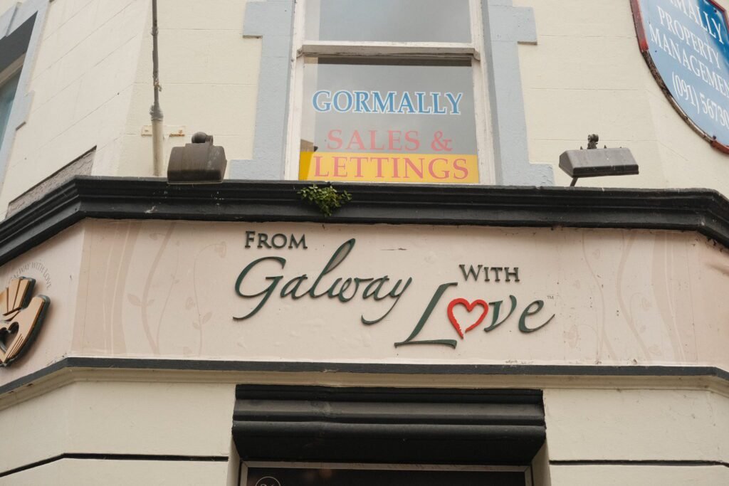 The outside of a Shop in Galway City where the way reads "From Galway, With Love" represents the vibrant and welcoming energy the city offers to those visiting Ireland.