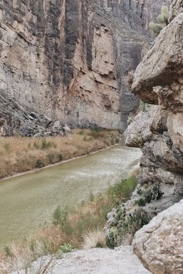 View of Santa Elena Canyon with towering cliffs and the Rio Grande at Big Bend National Park