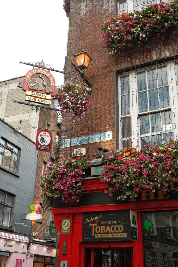 Dublin's famous Temple Bar area, a hub for some of the most popular a lively bars in the city.